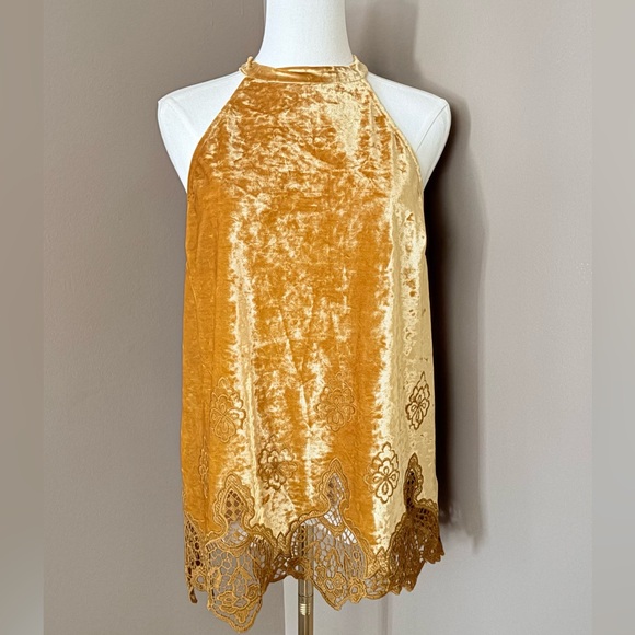 Altar’d State Velvet Goldenrod Halter Top Size Medium NWT - Picture 2 of 15